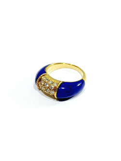 Yellow Gold Bangle Ring with Lapis lazuli and Diamonds