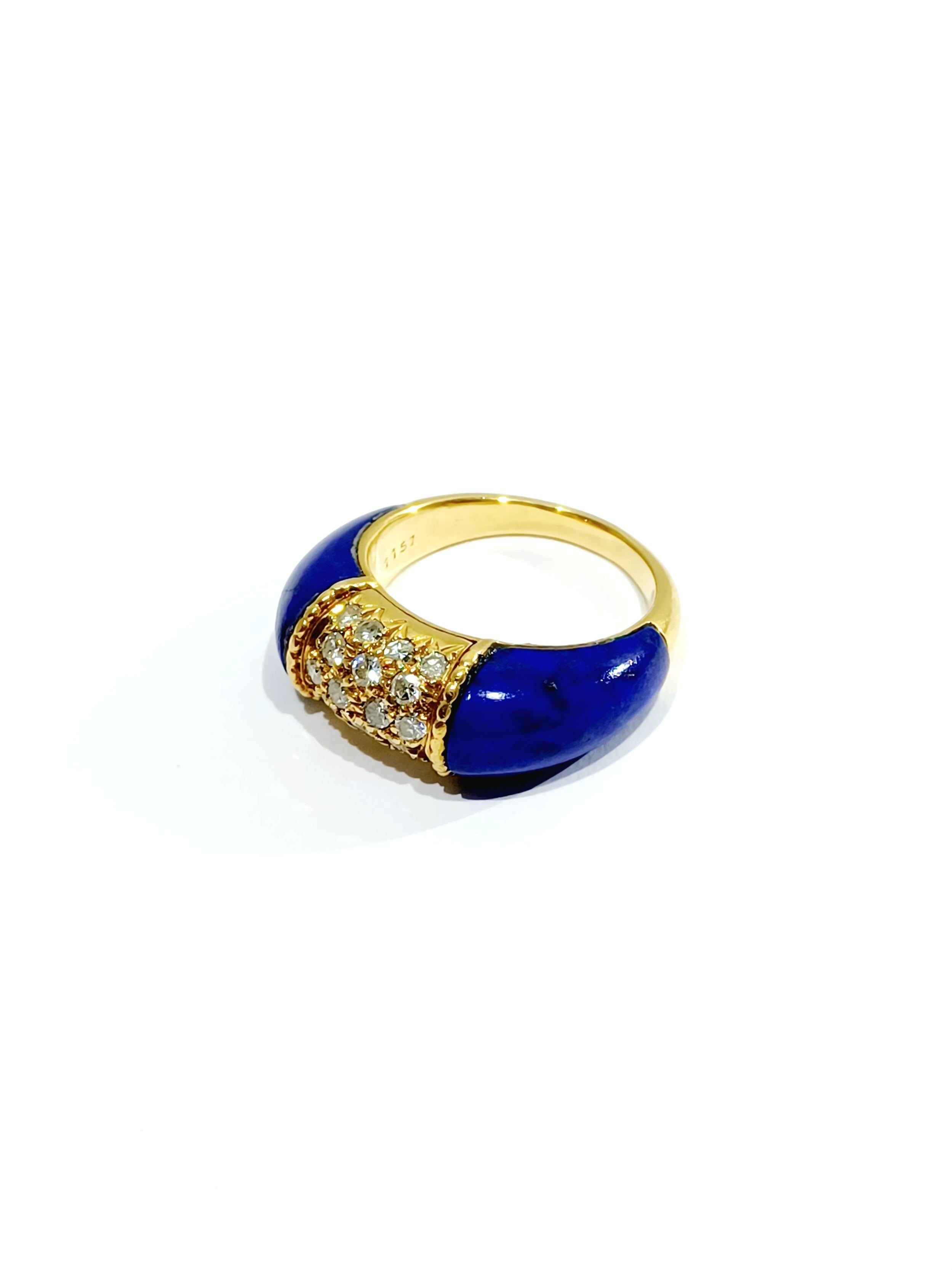 Yellow Gold Bangle Ring with Lapis lazuli and Diamonds