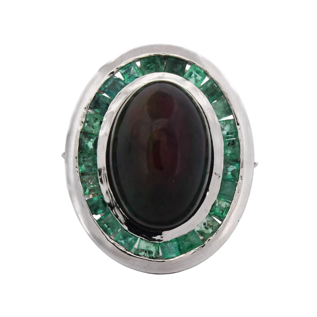 Cocktail Ring in Platinum, Opal, and Emeralds