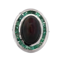 Cocktail Ring in Platinum, Opal, and Emeralds