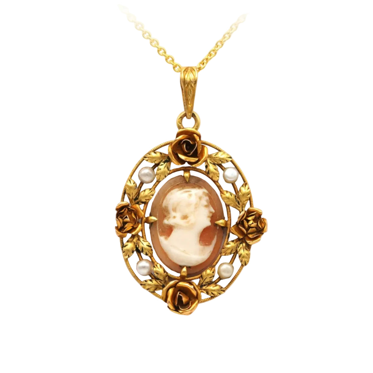 Yellow gold pendant with pearls and a cameo