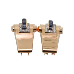 BOUCHERON clips in yellow gold, sapphires, and diamonds