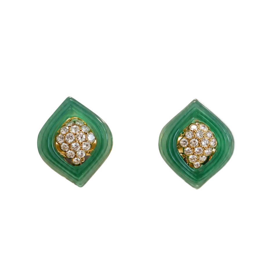 RENE KERN earrings in yellow gold, chrysoprase, and diamonds