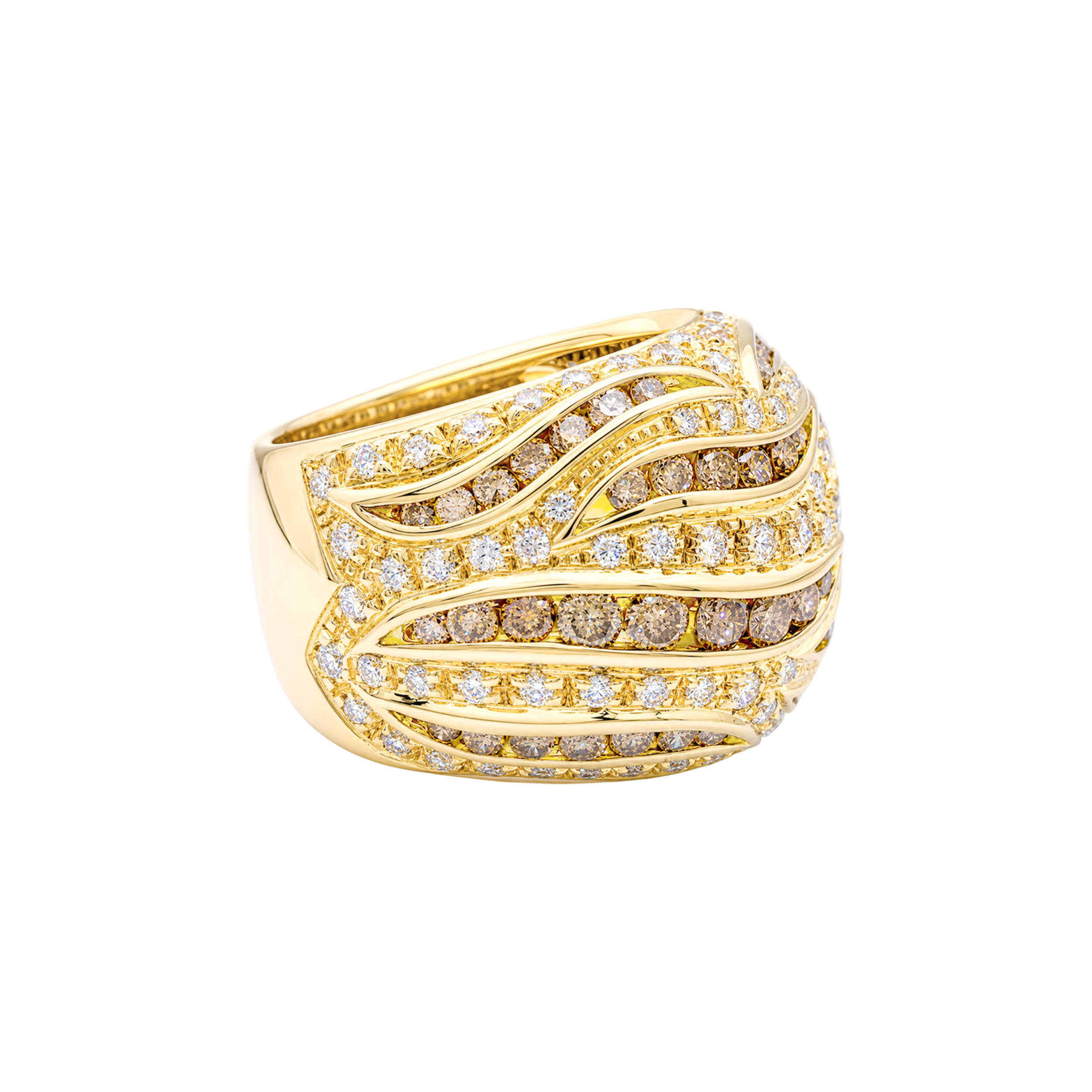Bague Damiani en or jaune, pavage diamants, diamants bruns.
