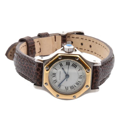 CARTIER "Santos" watch in yellow gold, stainless steel, and leather