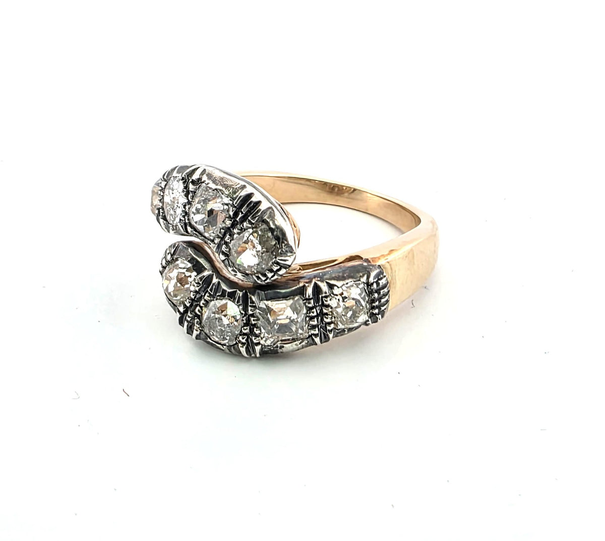 Bague Toi & Moi en or jaune, argent et diamants