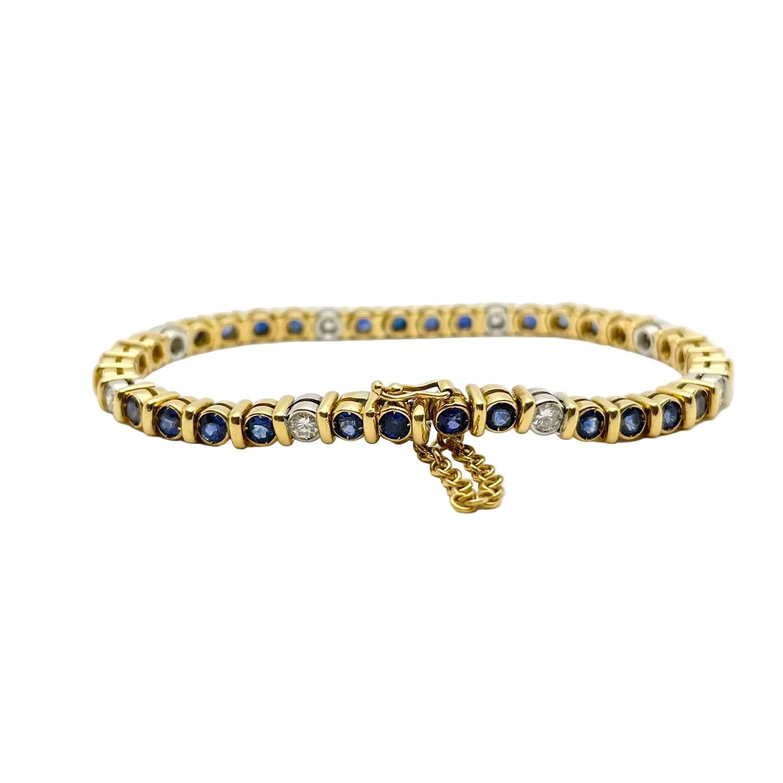 "Ligne" Bracelet in White Gold, Yellow Gold, Sapphires, and Diamonds