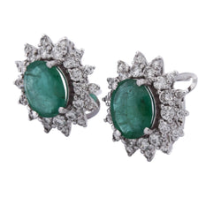 White Gold Clip-On Earrings with Emeralds and Diamonds