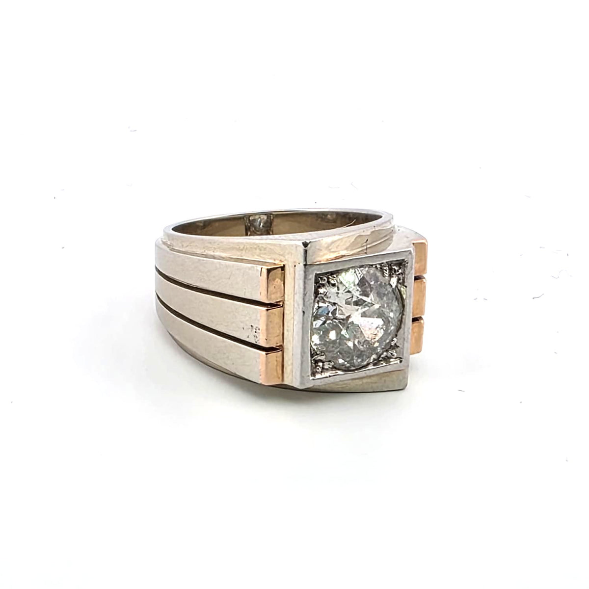 Tank Ring in White gold, Yellow gold, and Diamonds