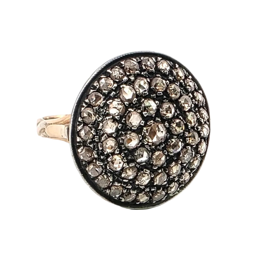 Cocktail Ring in Yellow Gold, Silver, and Diamonds