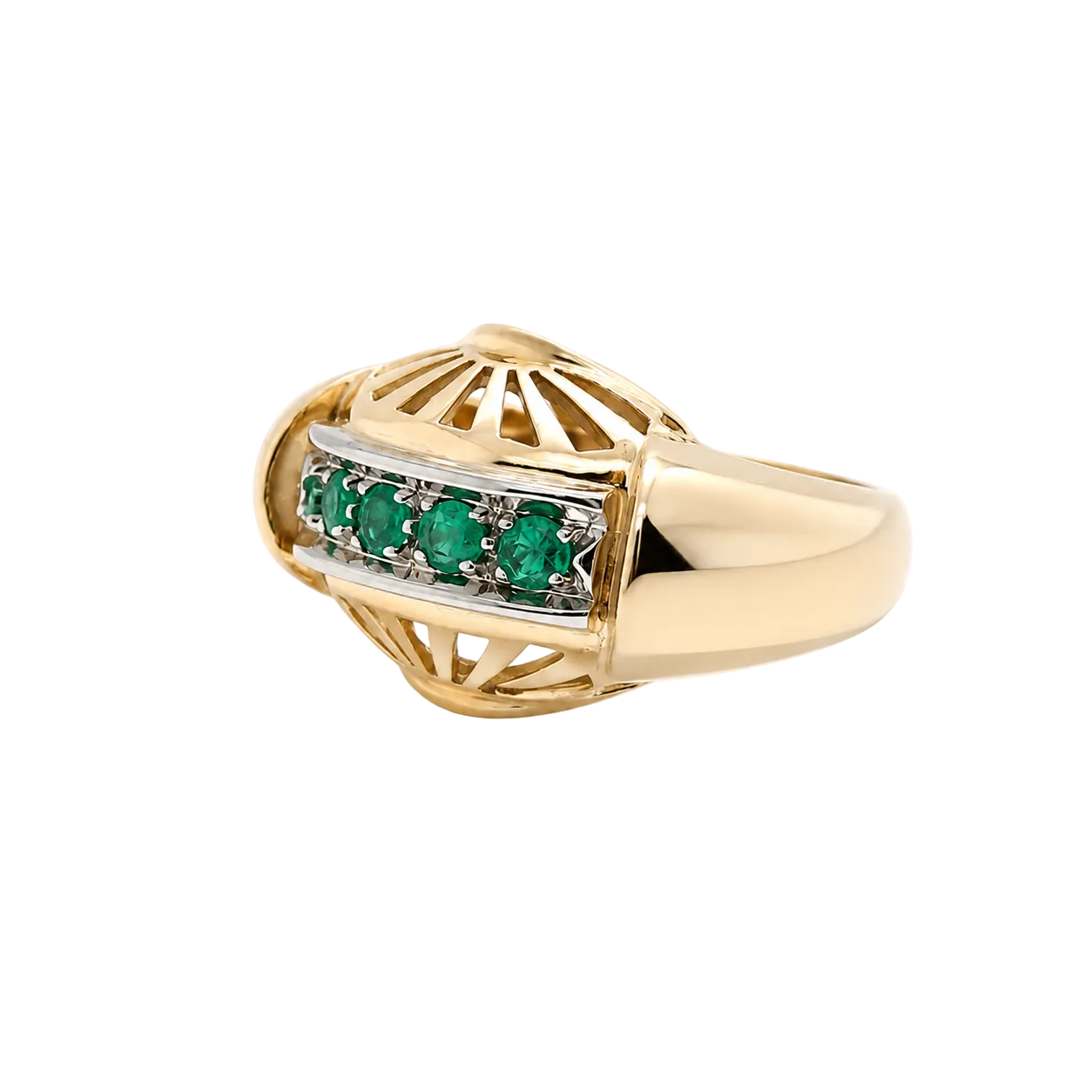 Tank Ring in Rose Gold, Platinum, and Emeralds