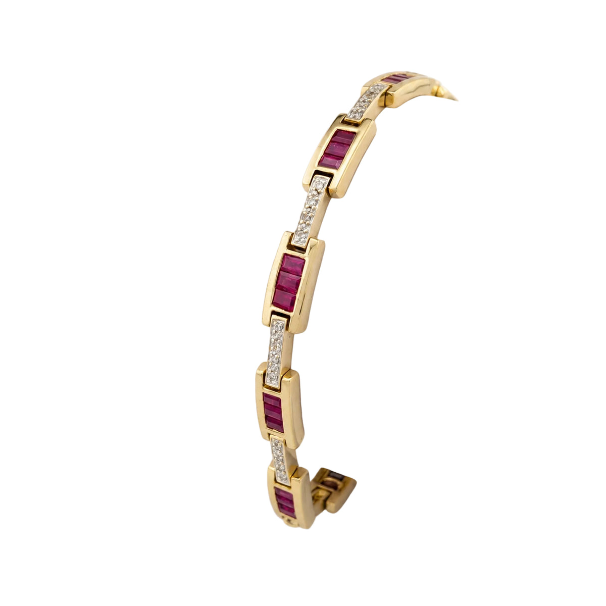 "Ligne" Bracelet in Yellow Gold, Rubies, and Diamonds