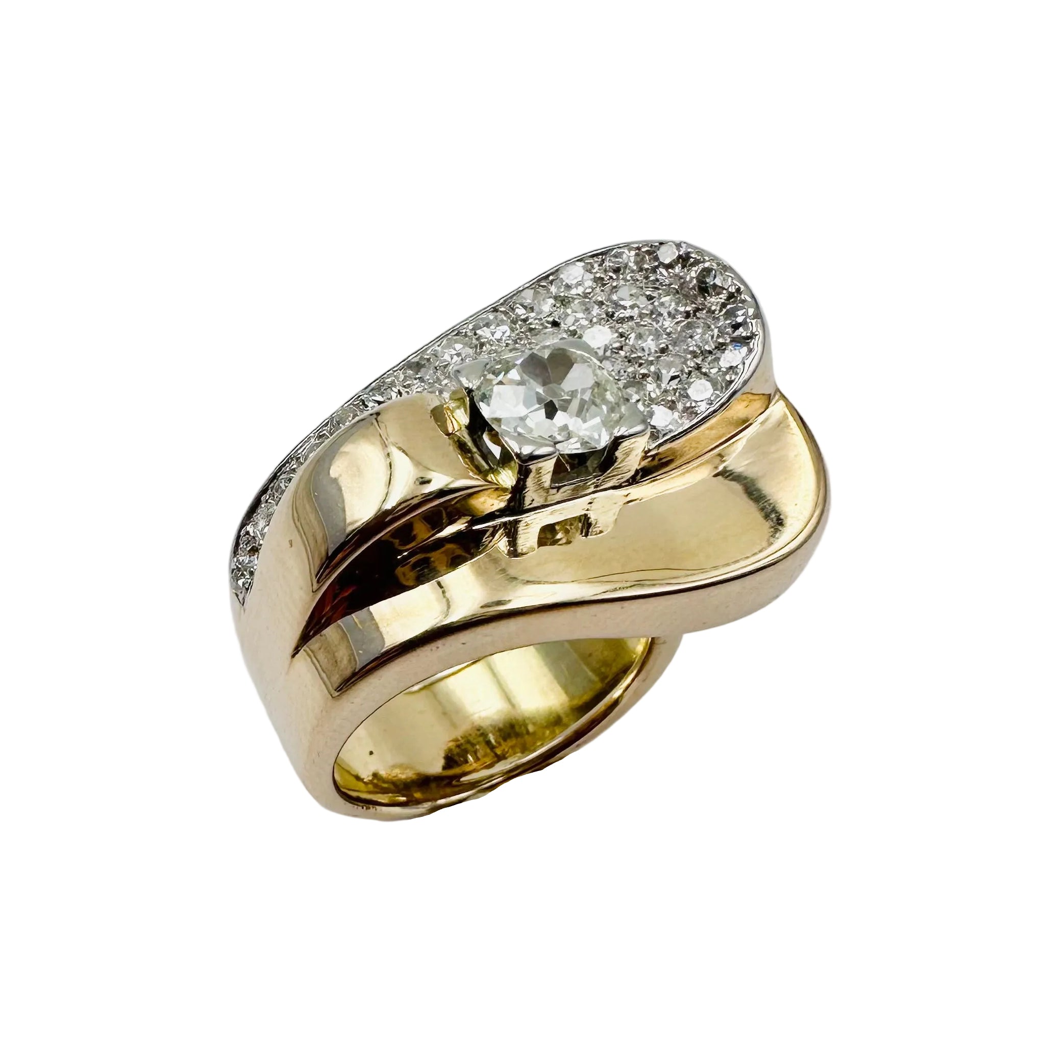Yellow gold, Platinum and Diamond Pave Ring