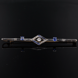Broche Barrette en or jaune, platine, saphirs et diamants