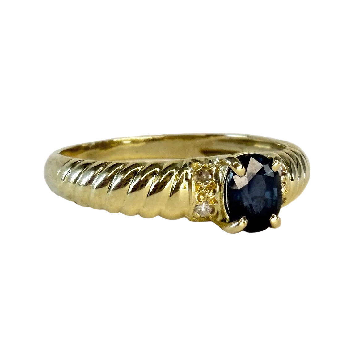 Yellow Gold Bangle Ring with Sapphire and Diamonds