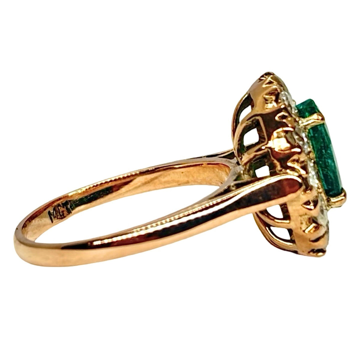 Marguerite Ring in Rose Gold, Emerald, and Diamonds