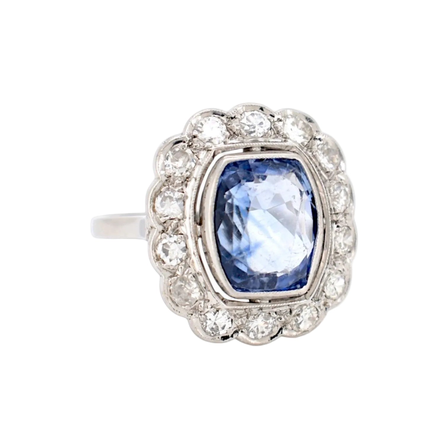 Platinum, Sapphire and Diamond Pompadour Ring