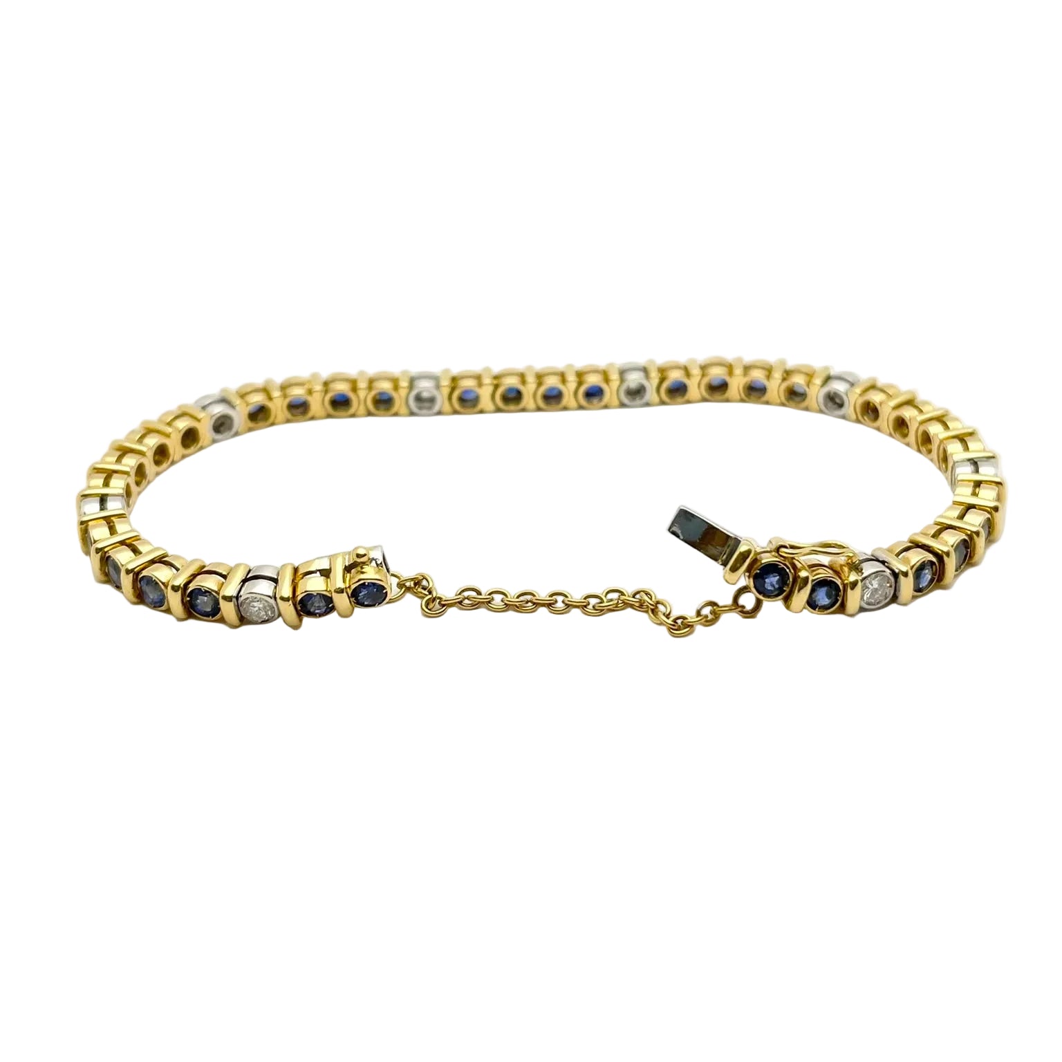 "Ligne" Bracelet in White Gold, Yellow Gold, Sapphires, and Diamonds
