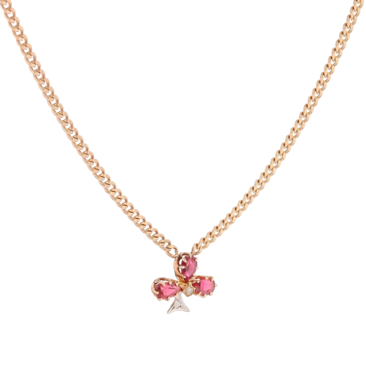 Rose Gold Necklace with Pendant, Pearl, Ruby, and Diamond