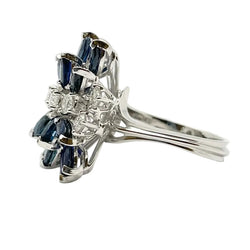 Cocktail Ring in White Gold, Sapphires, and Diamonds