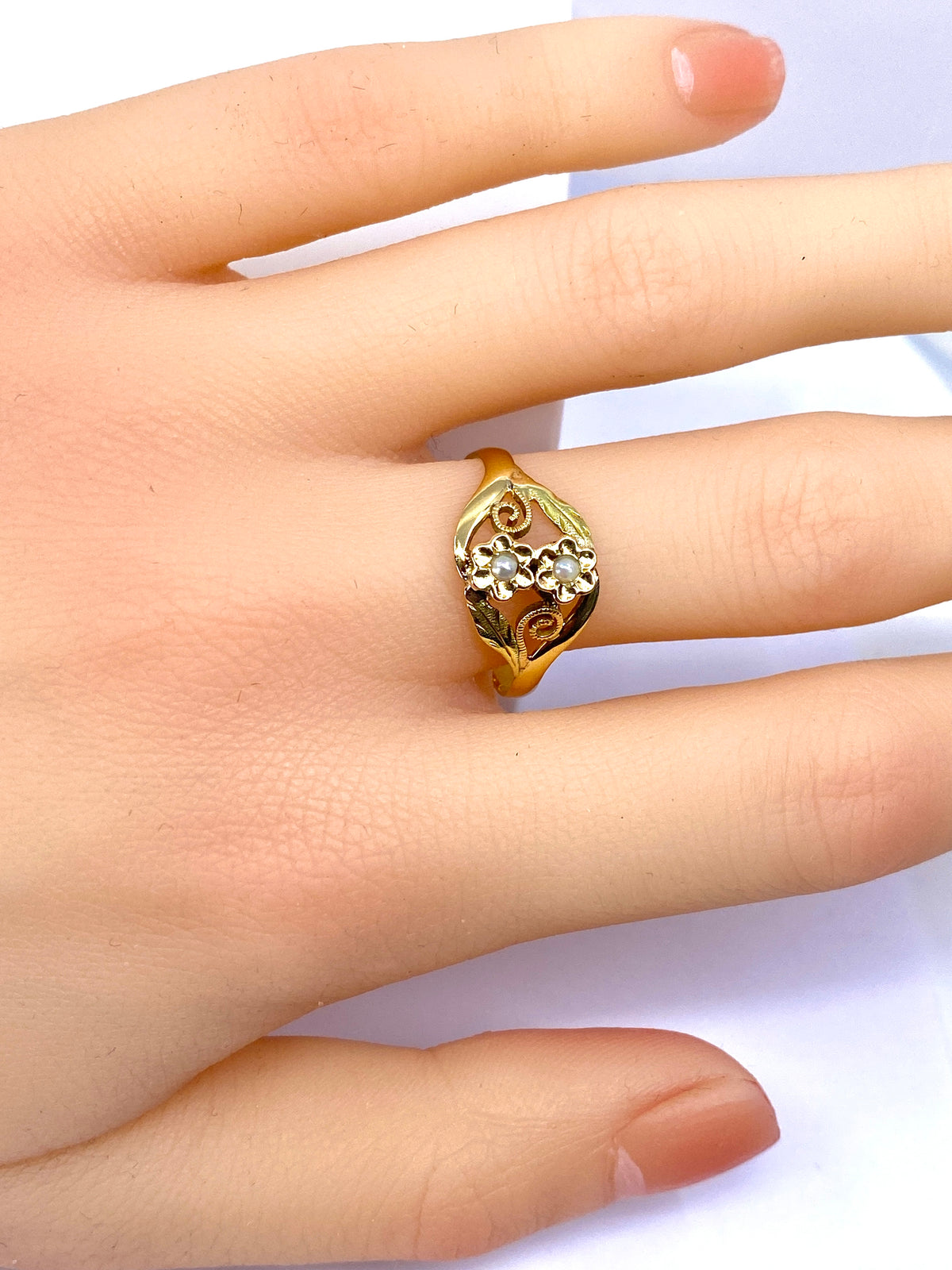 Gold Fleurettes and Cultured pearls Ring