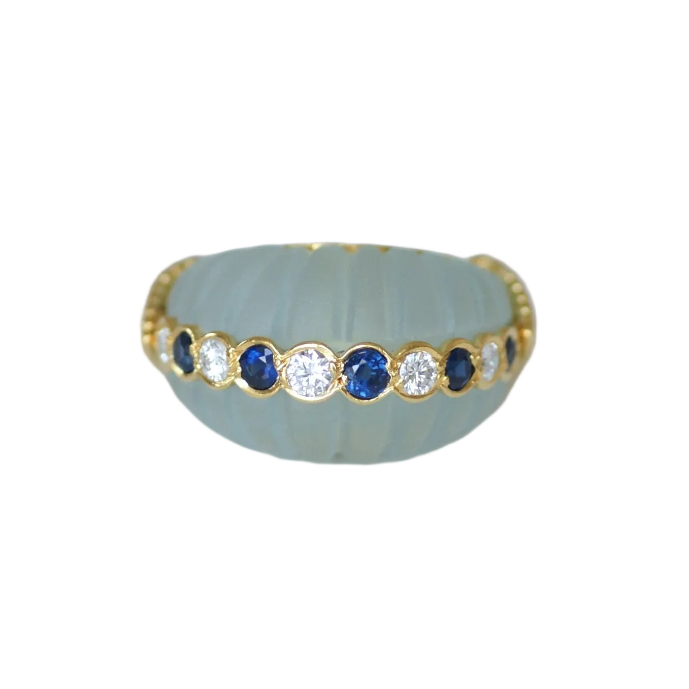 JEAN & PIERRE BELLIN "Dôme" Ring in yellow gold, with aquamarine, sapphires, and diamonds