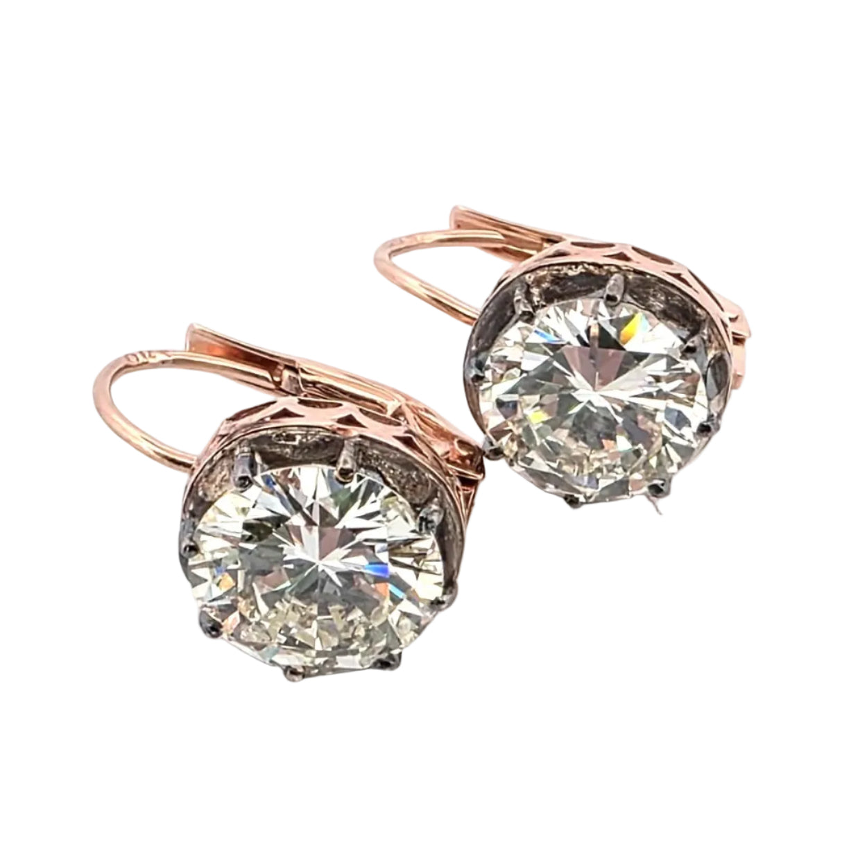 Rose gold, Silver, and Diamond Lever-back Earrings