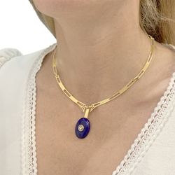 Yellow Gold Necklace with Lapis lazuli and Diamond Pendant