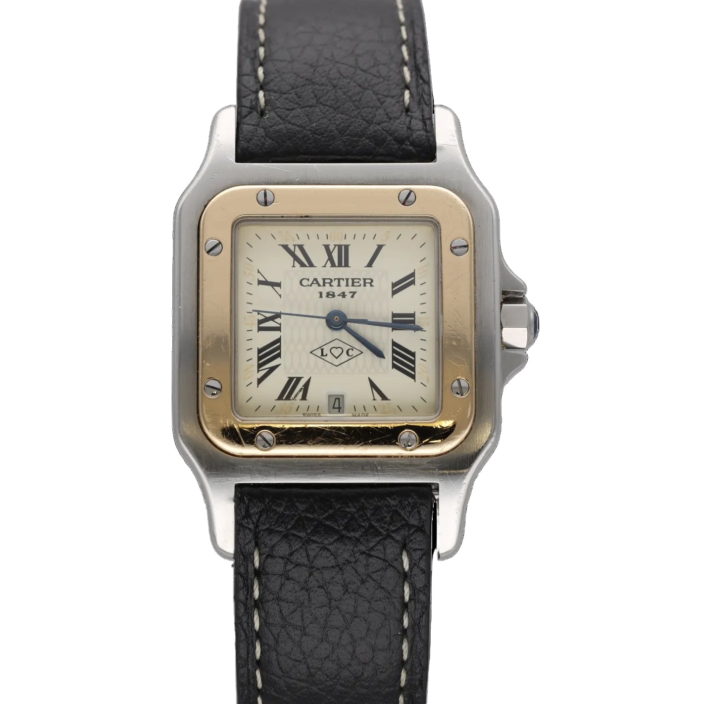CARTIER "Santos" Watch in yellow gold, stainless steel, and leather