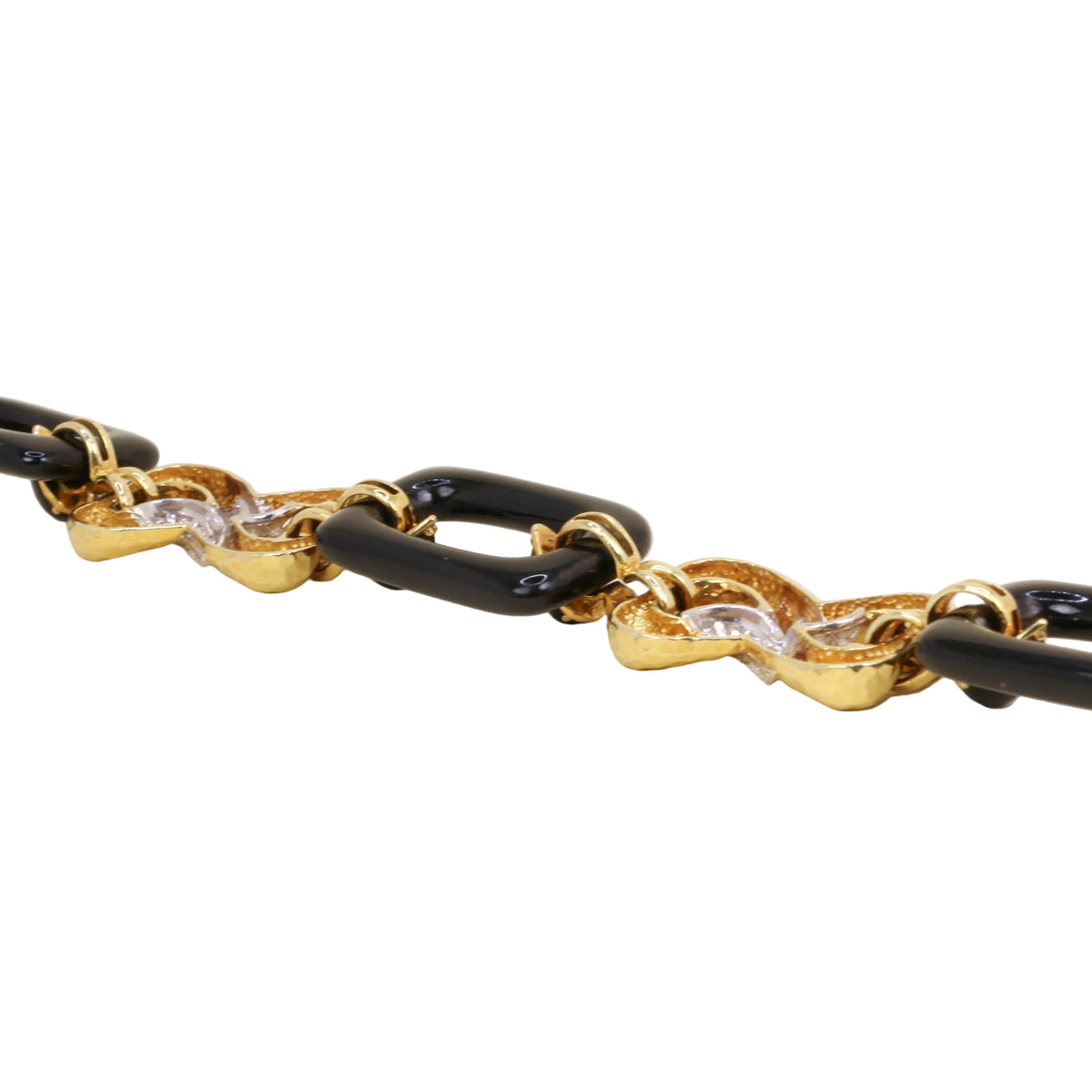 Convertible Yellow Gold Link Necklace with Onyx and Diamonds