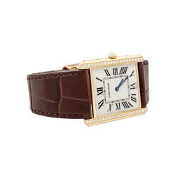 CARTIER "Tank Louis Cartier" XL Watch in rose gold, stainless steel, and diamonds