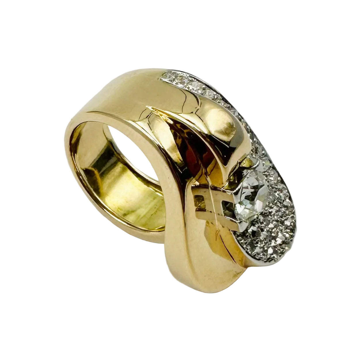 Yellow gold, Platinum and Diamond Pave Ring
