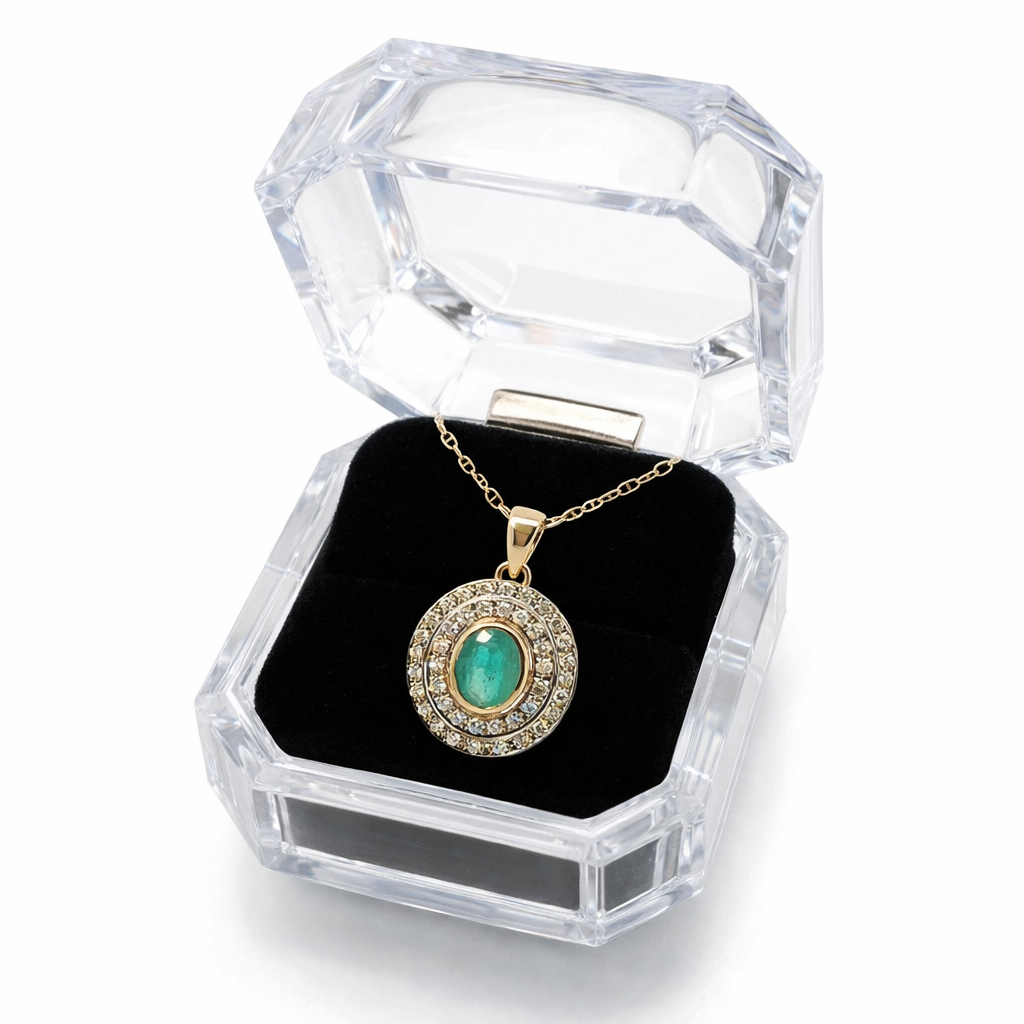 Collier Pendentif en or jaune, émeraude et diamants