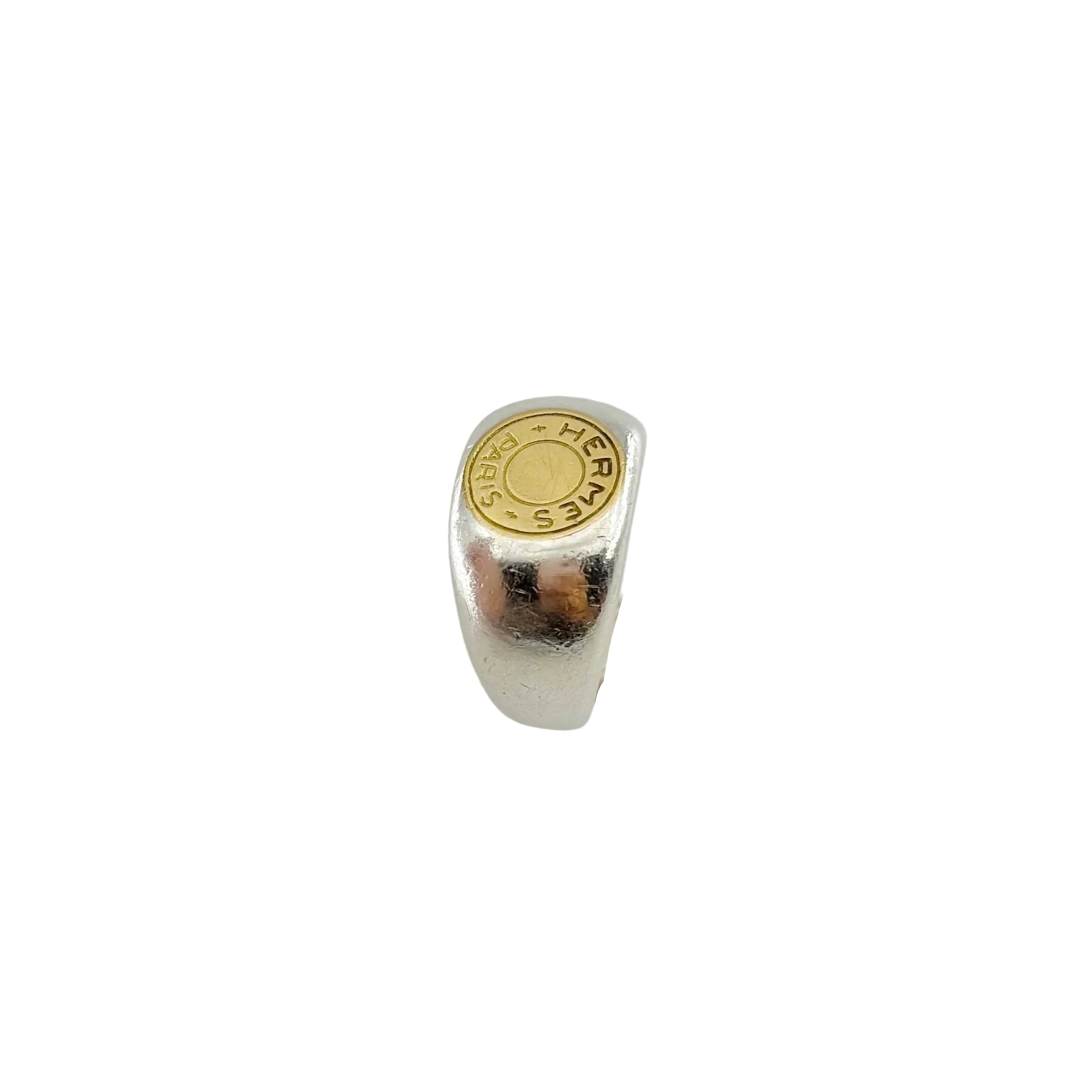 HERMÈS "Clou de selle" Signet ring in Silver and Yellow gold