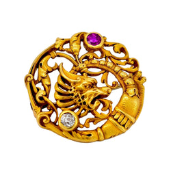 Yellow Gold Brooch with Rubies and Diamonds