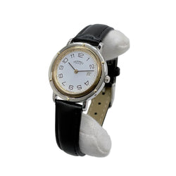 HERMÈS "Clipper" Watch in yellow gold, stainless steel, and leather