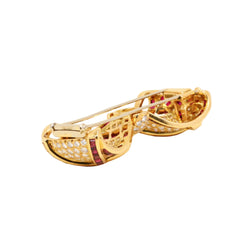 Yellow Gold Clip Brooch with Rubies and Diamonds