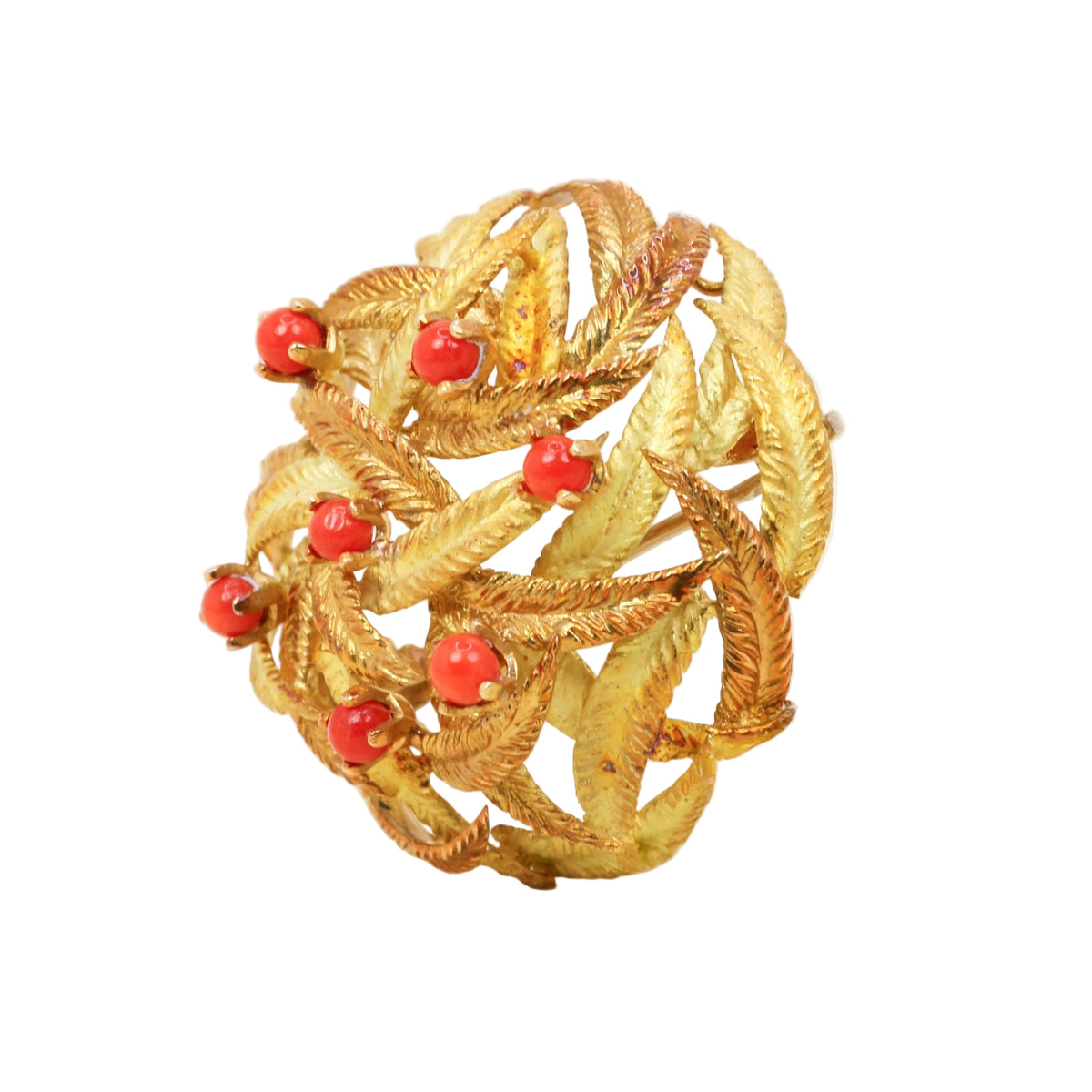 Yellow Gold and Coral Brooch