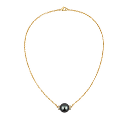 Yellow Gold Necklace with Pendant, Pearl, and Diamonds