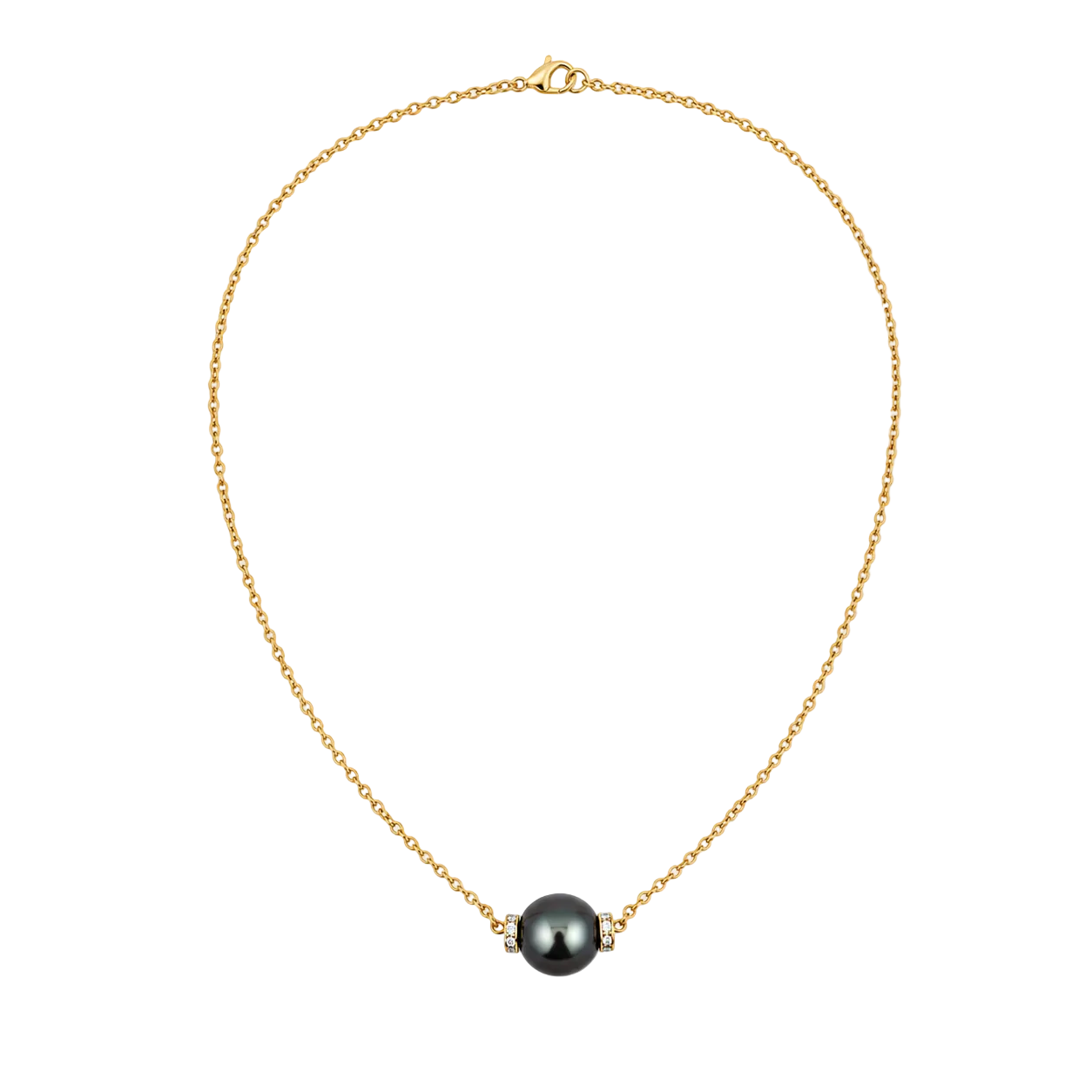 Yellow Gold Necklace with Pendant, Pearl, and Diamonds