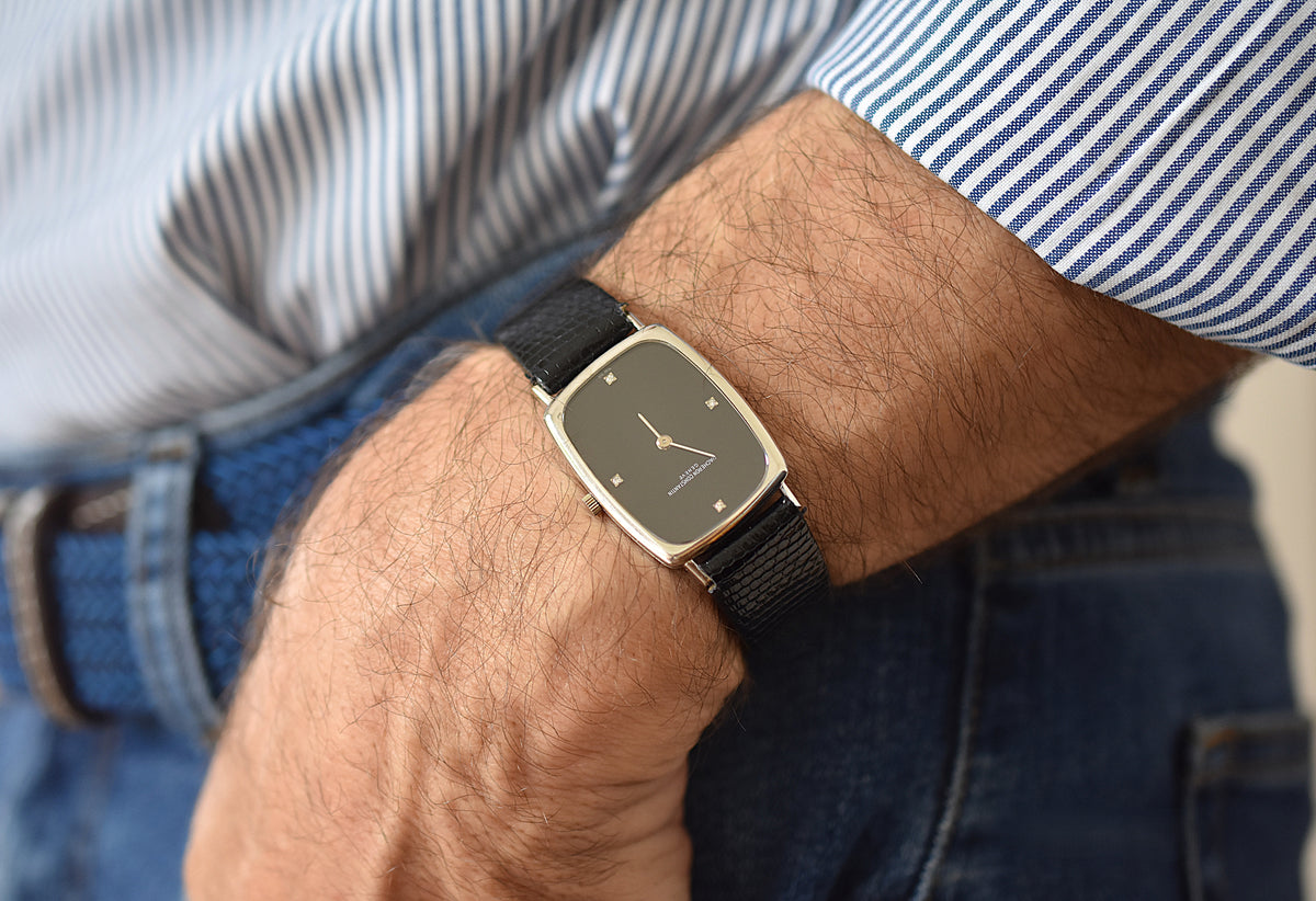 VACHERON CONSTANTIN watch in white gold, stainless steel, leather, Onyx, and Diamonds