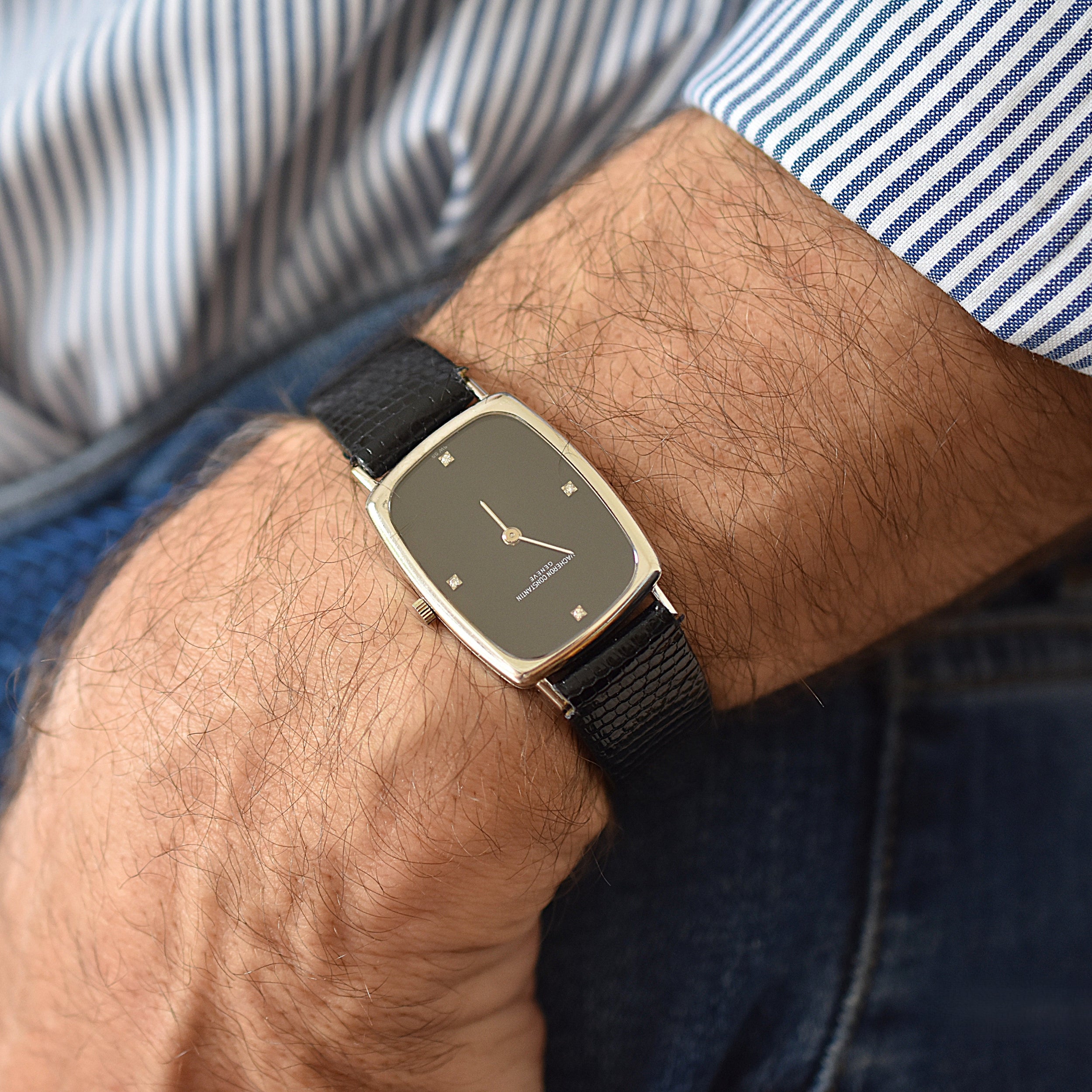 VACHERON CONSTANTIN watch in white gold, stainless steel, leather, Onyx, and Diamonds