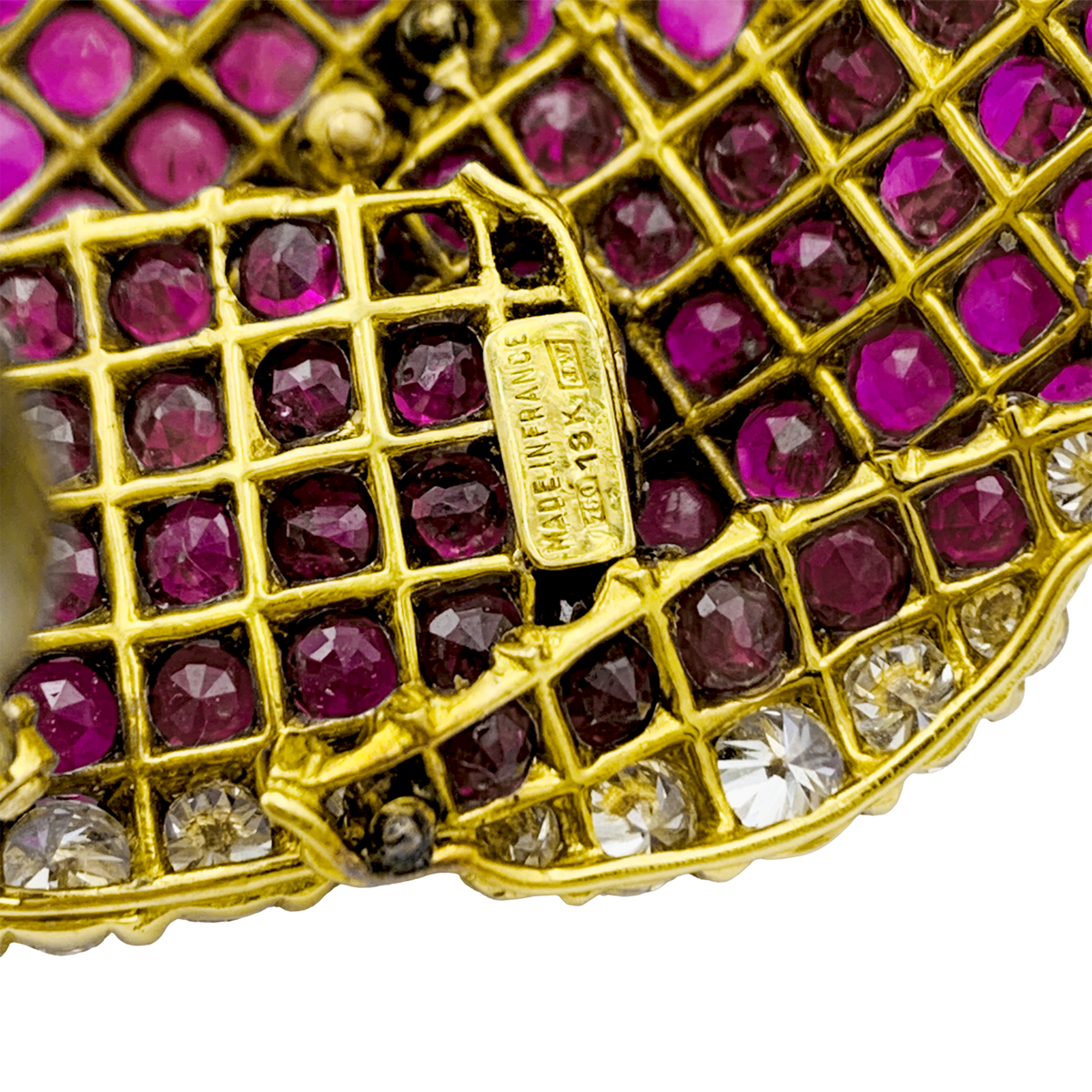 "Pansy" Clip Brooch in Yellow Gold, Rubies, and Diamonds