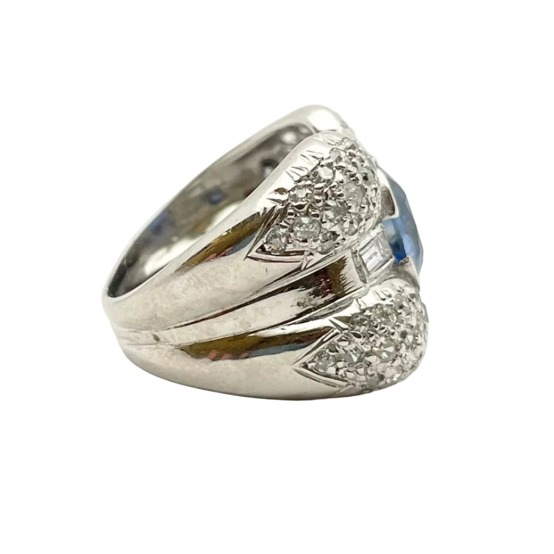 Cocktail Ring in White Gold, Sapphire, and Diamonds