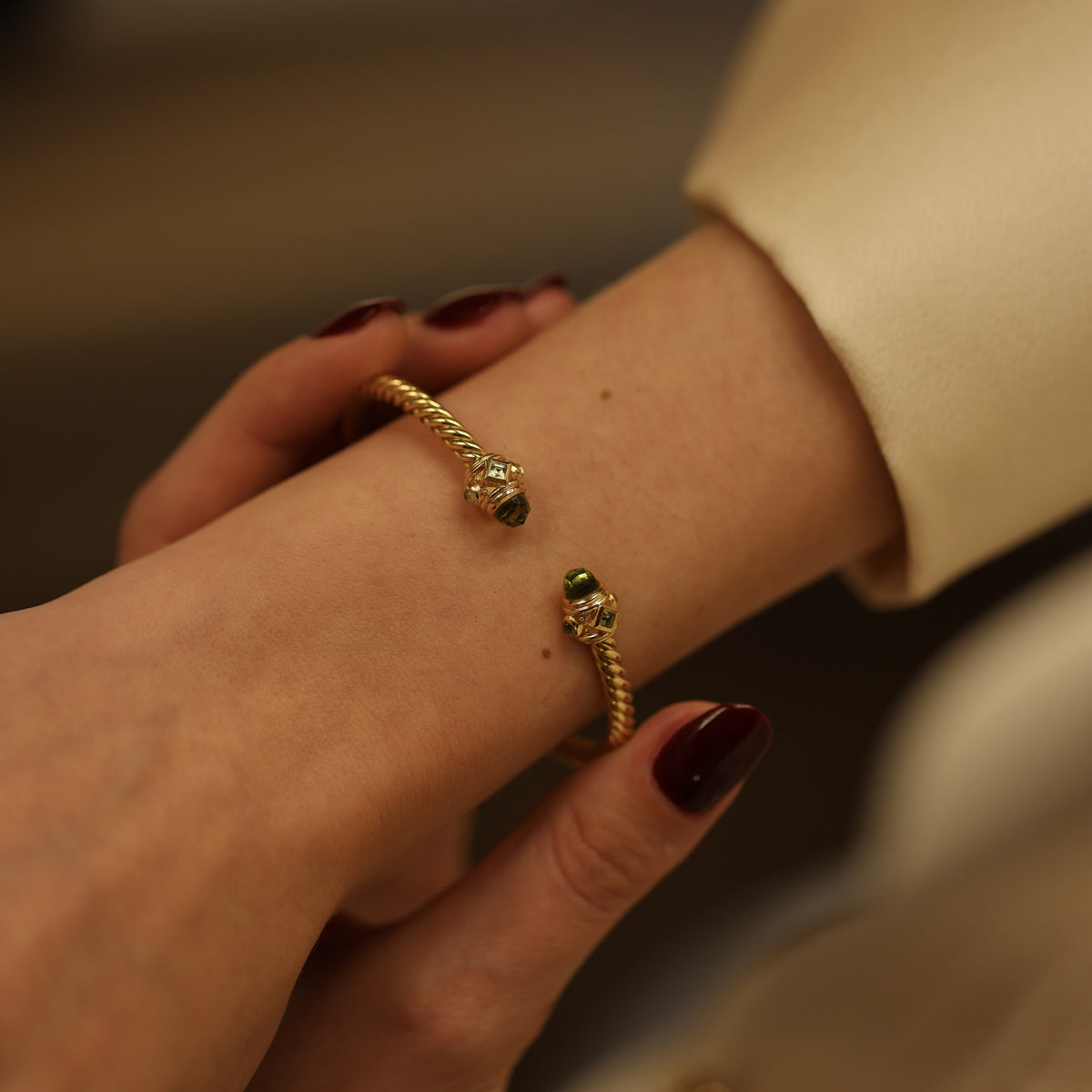 Bracelet Jonc DAVID YURMAN Renaissance Cable Spira en or jaune et cabochons