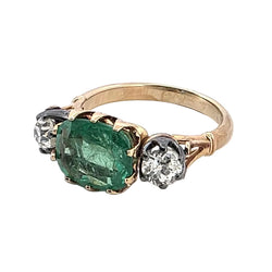 Trilogy Ring in Yellow Gold, Emerald, and Diamonds