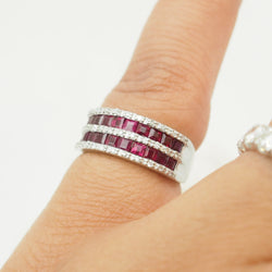 White Gold Band Ring with Rubies and Diamonds