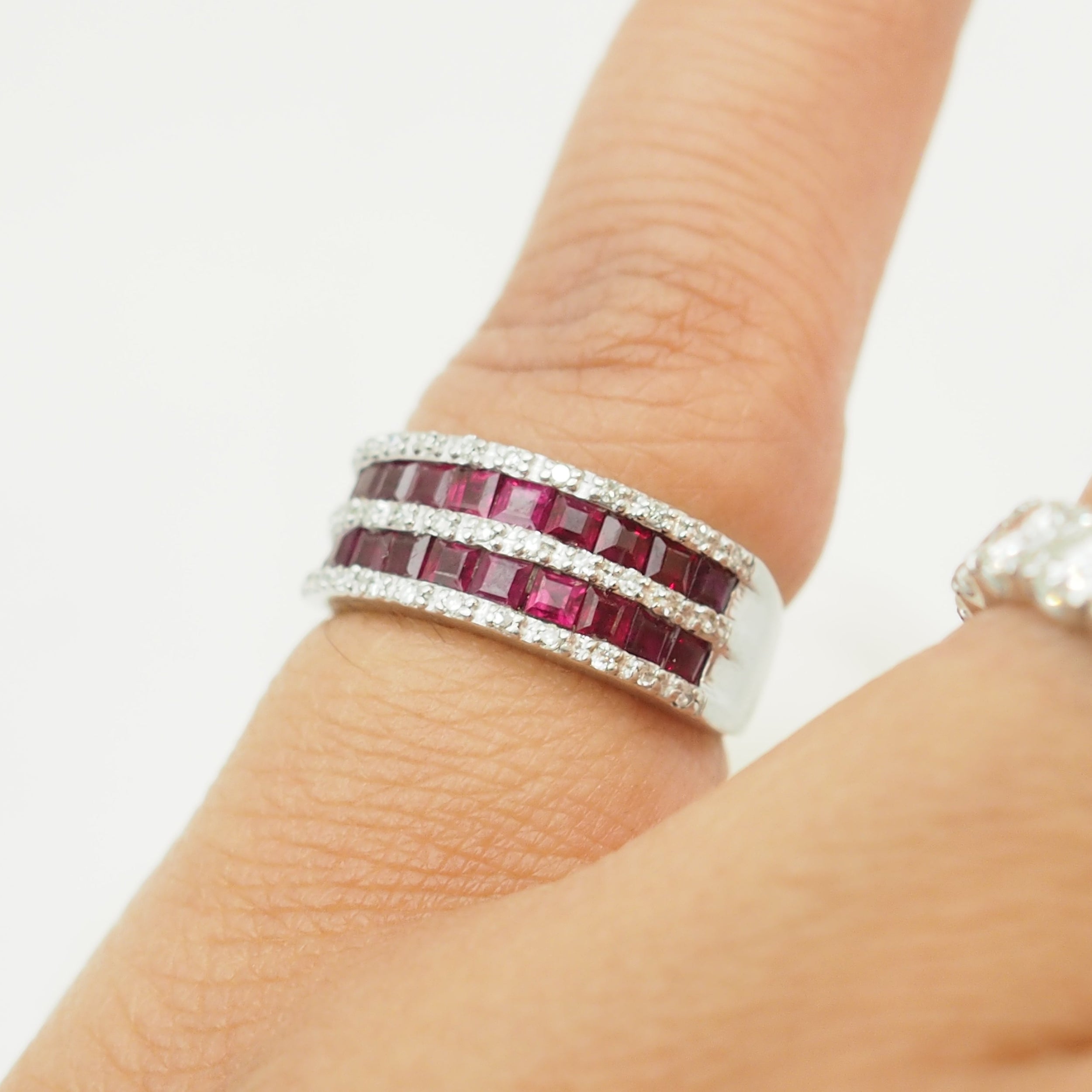 White Gold Band Ring with Rubies and Diamonds