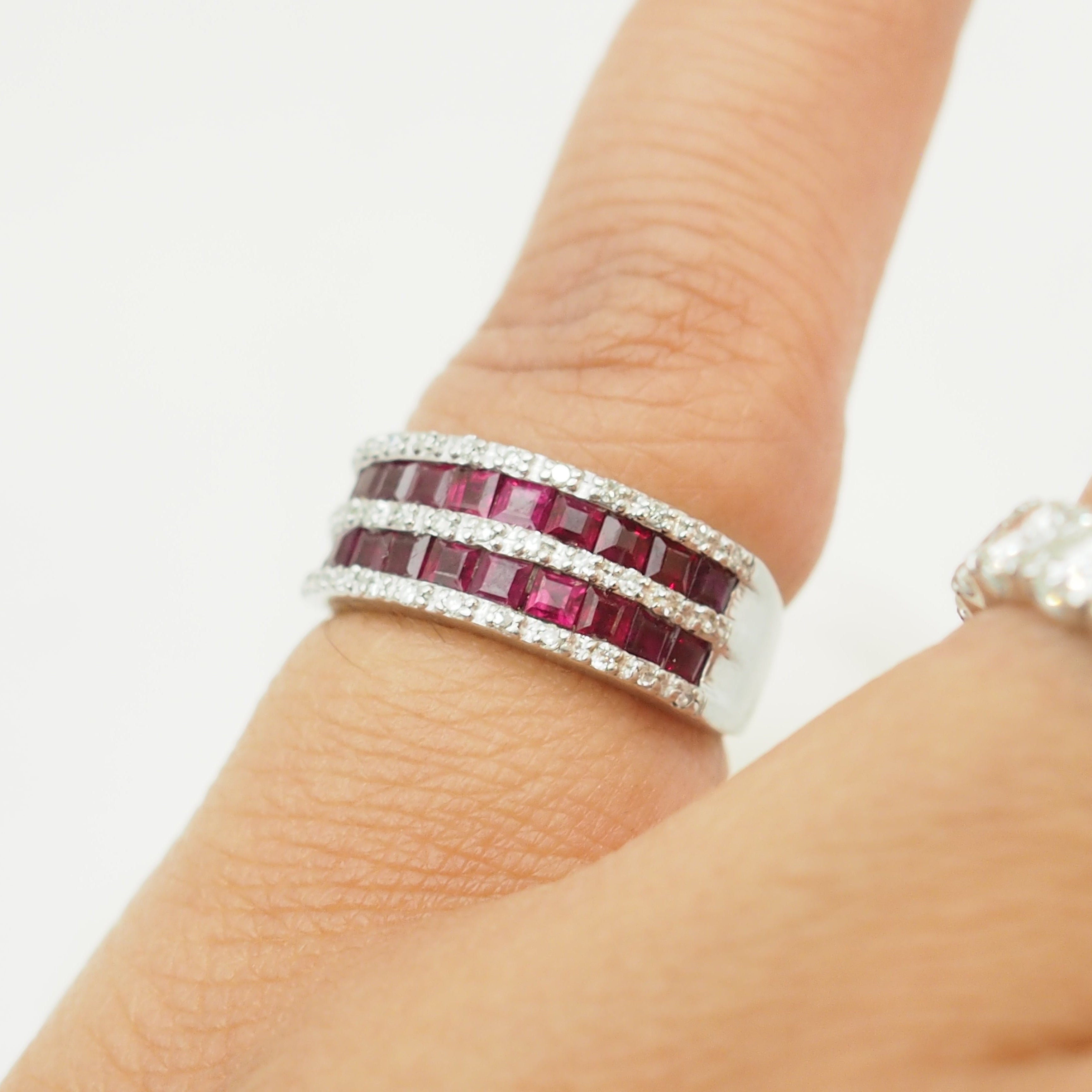 White Gold Band Ring with Rubies and Diamonds