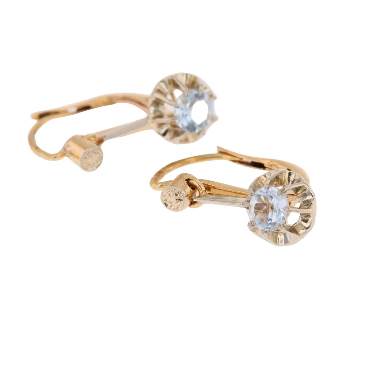 Lever-back earrings in yellow gold, Platinum, and aquamarines